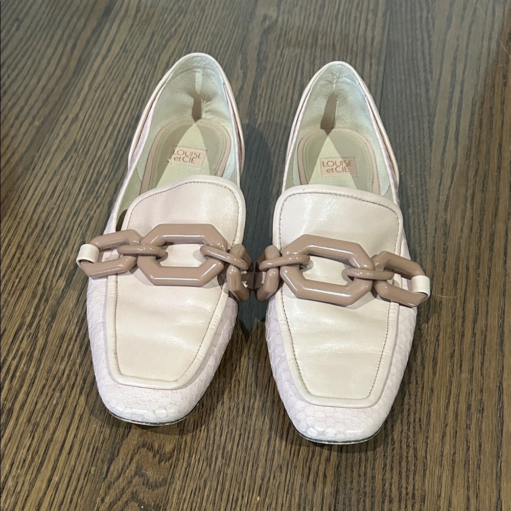 Louise et Cie Pale Pink Loafers with Beige Chain Accent